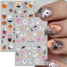 JMEOWIO 9 Sheets Halloween Nail Art Stickers Decals Self-Adhesive Cute Horror Ghost Witchy Spider Web Bat Pumpkin Spook Nail Supplies Nail Art Design Decoration Accessories