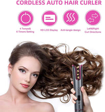 Hair Curlers, MYPIN Portable Cordless Automatic Hair Curlers for Long Hair Curling Wand Rechargeable Curling Iron with Adjustable 4 Temperatures & 6 Timer Settings LCD Display for Hair Styling Tools