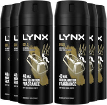 Lynx Gold Bodyspray pack of 6 48 hours of odour-busting zinc tech oud wood & fresh vanilla deodorant 150 ml