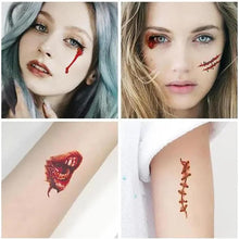 Halloween Scar Tattoos 30 Sheets Halloween scar tattoos Stickers with Fake Scab Blood,zombie tattoo,halloween scar makeup,halloween face stickers Zombie Fake Injury Wound for Halloween Costume