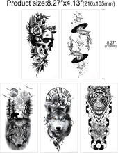 Konsait 16 Sheets Large Full Arm Temporary Tattoo Sleeve Tattoos Fake Body Art Lion Tiger Wolf Rose Pumpkin Skull Arm Chest Shoulder Tattoo Black tattoo Stickers for Man Women Adults