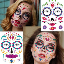 Halloween Face Tattoos, XINDY 8pcs Day of the Dead Face Stickers, Sugar Skull Skeleton Web Red Roses Halloween Face Temporary Tattoo for Women Men Kids Adults Halloween Party Favor Supplies