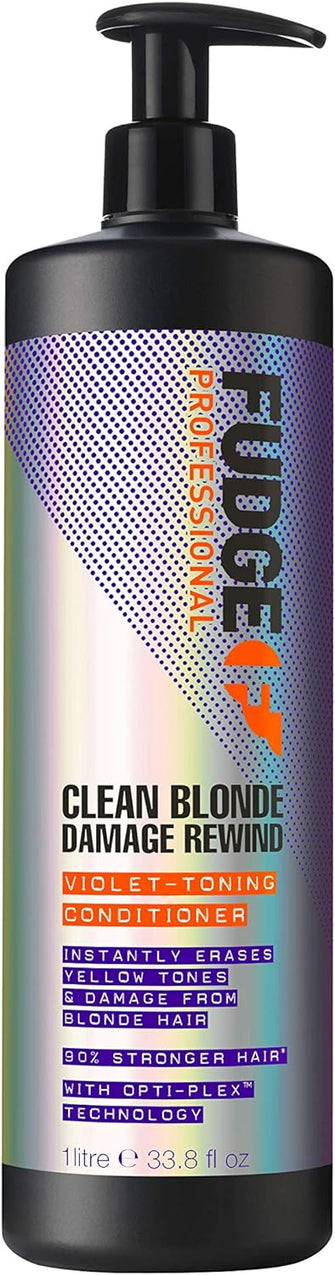 Fudge Professional Clean Blonde Damage Rewind Conditioner, Bulk Size, Intense Purple Toning for Blonde Hair, Bond Repair Technology, Sulfate Free, 1 Litre