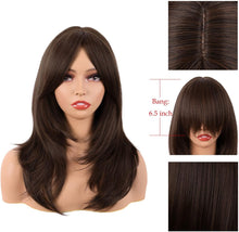 MapofBeauty 20 Inch/50 cm Long Layered With Bangs Straight Synthetic fiber Shoulder Length Hair for Daily Use or Party Wig (Brown)