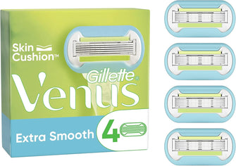 Gillette Venus Extra Smooth Razor Blades Women, Pack of 4 Razor Blade Refills, Lubrastrip with A Touch of Avocade Oils