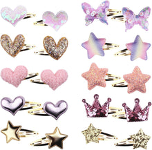 10 Pairs Girls Hair Clips, Star/Crown/Heart/Butterfly Shaped HairPins, Cute Hair Clips Metal Snap Barrettes Sparkly Heart Shaped Hair Clips for Kids Hair Accessories