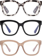 JM 3 Pack Oversized Reading Glasses for Women Square Blue Light Blocking Computer Readers Spring Hinge