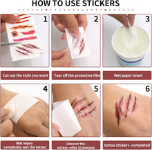 16 Sheets Scar Tattoo StickerHalloween scar tattoos Stickers with Fake Scab Blood,zombie tattoo,halloween scar makeup,halloween face sticker, halloween tattoo sticker