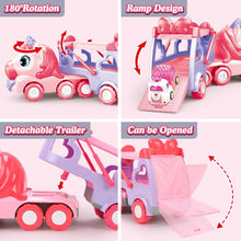 JQLM 5 IN 1 Unicorn Toy Girl Cars, Carrier Truck Toys for Girls Toddlers with Sound&Light, Birthday Christmas Toys Gifts for 2 3 4+ Year Old Baby Girls Boys Kids (Pink)