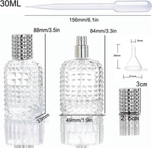 NC CL-Link 30 ml Pack of 2 Perfume Bottles Atomiser Refillable Glass Empty Perfume Atomiser Crystal Glass Art Pineapple Perfume Bottle for Women or Girls (Cap Silver + Funnel + Dripper)