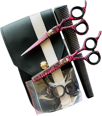 Hairdressing Barber Salon Scissors, Thinning Scissors Set 5.5", New Pink Zebra