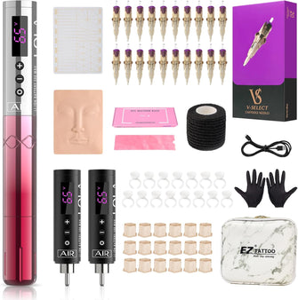 EZ Tattoo Kit - Tattoo Machine Kit Complete with Permanent Makeup Tattoo Machine Pen with 3Pcs Battery Power for Tattoo Beginners and Women Artists (Lola Air Pink Gradient)