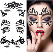 Halloween Face Gems, 3Pcs Festival Temporary Tattoos Stickers, Rhinestone Cosmetic Jewels for Christmas Birthday Party, Dress-up (Black)