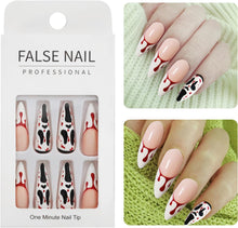 CHEERYMAGIC Halloween Fake Nails, 24 Pcs Halloween Ballerina Press on Nails Acrylic Press on Nails No Glue Red Blood Tear Drop False Nails for Women Girls Nail Art Cosplay Decoration A4JJGJP