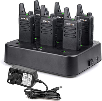 Retevis RT622 Walkie Talkies, Professional Walkie Talkies for Adults with 6 Way Charger, PMR446, VOX, Mini Portable Two Way Radio Rechargeable for School, Retail, Restaurants (6 Pack, Black)