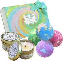 LA BELLEFE Bath Bombs Gift Set, Perfect for Bubble Bath Fizzy Spa to Moisturize Dry Skin. Gift Ideas for Women, Lovers, Girlfriend (4 x 4.1 oz Bath Bombs + 2 x Scented Candles)