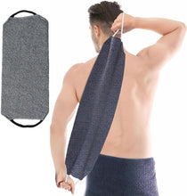 Long Back Shower Scrubber with Handles Grey Stretchable Exfoliating Back Washers Nylon Cloth Exfoliating Towel for Men Women Deep Back Washing Bathroom Accessories