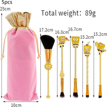 5 Pieces SpongeBob SquarePants Makeup Brush Set, ZHULIA-Metal Handle Stick Makeup Brush Set Cartoon Makeup Brush for Foundation Blending Blush Concealer Cartoon Anime Peripheral Gift (Gold)