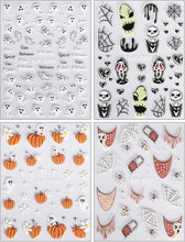 JMEOWIO 3D Embossed Halloween Nail Art Stickers Decals Self-Adhesive 5D Skull Horror Ghost Heart Nail Supplies Nail Art Design Decoration Accessories 4 Sheets