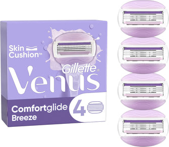 Gillette Venus ComfortGlide Breeze Razor Blades Women, Pack of 4 Razor Blade Refills, Lubrastrip with A Touch of Botanical Oils