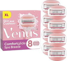 Gillette Venus ComfortGlide Spa Breeze Razor Blades Women, Pack of 8 Razor Blade Refills, Lubrastrip with A Touch of Botanical Oils, 2 Flexible Gel Bars For A Comfortable Shave