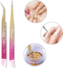 Ouligay 2 Pcs Eyelash Extension Tweezers Nail Art Tweezers Stainless Steel Straight And Curve Tip Tweezers With Silicone Pressing Head Rhinestone Gem Picker Eyelash Extension Clip Manicure Makeup Tool