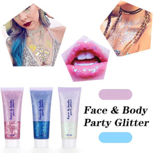 3Pcs Body Glitter Gel,50ml Mermaid Sequins Chunky Glitter Liquid Gel Kit,Chunky Powder Gel for Face Body Eye Hair Nail DIY Art Festival Party Makeup Decoration