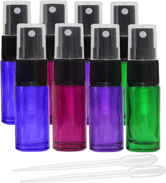 JamHooDirect 8Pcs 5ml Empty Glass Spray Bottles with Black Fine Mist Sprayers,Travel Perfume Atomiser Refillable Mini Portable Container Include 2 Droppers for Essential Oils or Night Out Fragrance