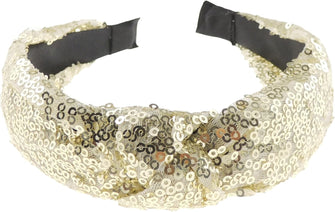 Ladies Sparkly Sequin Covered Evening Party Top Knot Headband Alice Band (Gold)