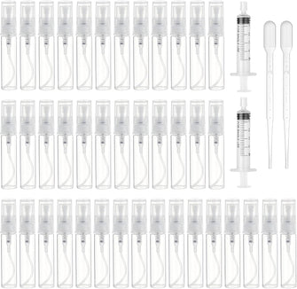 40 Pcs Mini Spray Atomizer Empty Bottles, 3ml Plastic Refillable Perfume Empty Sample Bottle, Portable Perfume Samples Container With 2ml Pipette, 5ml Needle Cylinder, For Liquid Travel Makeup Tool