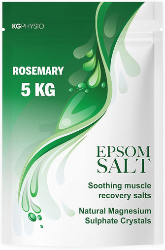 Kg Physio Epsom Salt - Rosemary - 5kg Resealable Pouch - Bath Salts 100% Pure Magnesium Used for Muscle Recovery and Relaxation - Relax and Unwind with Epsom Salts