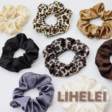 LIHELEI 8PCS Women Hair Scrunchies, Leopard Silk Satin Ponytail Holder, Solid Color Elastic Hair Bands Scrunchy Hair Ties Ropes for Women Girls Ladies