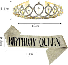 Leixi Birthday Queen Sash & Rhinestone Tiara Kit - 21st 30th Birthday Gifts Birthday Sash for Women Birthday Party Supplies (Gold)