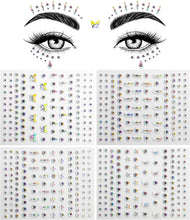 4 Sheets Face Gems, Face Jewels for Makeup Festival, Self Adhesive Rhinestone Diamonds Stickers, Eye Body Face Gems, Star Face Gems, Butterfly Face Jewels for Women, Girls