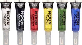 Face & Body Paint with Brush Applicator by Moon Creations - Water Based Face Paint Makeup for Adults, Kids - 15ml - Available in 16 colours (Primary Set)