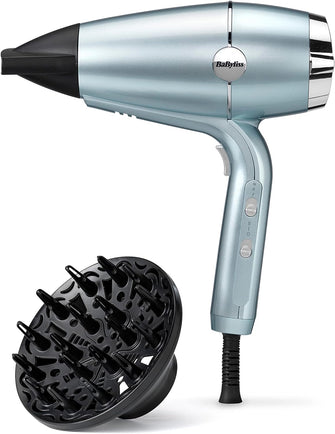 BaByliss 2100 Hydro-Fusion Hair Dryer, Smooth Blow-Dry, Ionic Anti Frizz, nozzle and curl diffuser