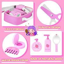 GAGAKU Wooden Makeup Set Kids Pretend Makeup Sets Wooden Toy Kit Montessori Fake Makeup Play Dress Up Kit with Hair Dryer Mirror for Toddler Children Little Girls Perfume Gifts Ages 3 +