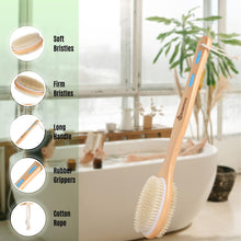 Hanstock Back Scrubber, 43cm Long Wooden Double-sided Shower Body Brush With Soft and Stiff Bristles For Exfoliating Skin