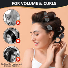 Hair Rollers Set (18Pcs) - 8 Self Grip Velcro Black Hair Rollers for Long & Short Hair Volume & Styling (44mm), 8 Duckbill Hair Clips, 1 Braider & 1 Comb,No Heat Rollers