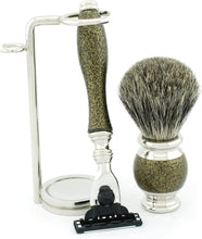 Haryali London Shaving Kit - 6pcs Gold antique - Shaving Set - Badger Shaving Brush - 3 edge Shaving Blade Shaving Razor - Shaving Stand - Shaving Soap - Shaving Bowl - Alum Stick