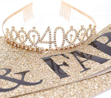 Leixi 40 and Fabulous Sash & Rhinestone Tiara Set - 40th Birthday Gifts Birthday Sash for Women Birthday Party Supplies (Gold)