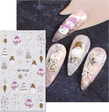 JMEOWIO 3D Embossed Christmas Nail Art Stickers Decals Self-Adhesive 5D Cute Snowman Snowflake Xmas Winter Holiday Nail Supplies Nail Art Design Decoration Accessories 4 Sheets