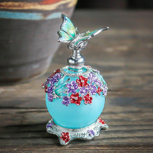 H&D HYALINE & DORA H&D Butterfly Perfume Bottle,Retro Frosted Glass Refillable Glass Perfume Bottle Empty with Blue Bottle Body 23ml