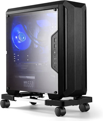 Computer Tower Stand, Adjustable Mobile CPU Stand with 4 Rolling Caster Wheels, PC Tower Stand Fits Most PC Under Desk-Black