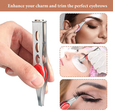 4 Pieces Eyebrow Tweezers with Light Led Tweezers Lighted Tweezers Slanted Tip Led Tweezers Stainless Steel Eyebrow Tweezers Removal Makeup Tools for Women Men