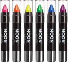 Moon Glow - Neon UV Face Paint Stick / Body Crayon makeup for the Face & Body - Intense set of 6 colours - Glows brightly under UV lighting