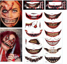 12Pcs Halloween Prank Make up Temporary Tattoos,Halloween Cosplay Temporary Tattoo Halloween Clown Horror Mouth Tattoo Smiling Lip Fake Tattoos Halloween Face Tattoo Prank Makeup Props for Adults Kids