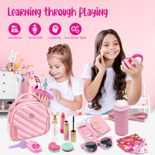Kids Pretend Play Little Girl Purse Accessories, Princess Toy Cell Phone w/ Light and Sound, Fake Makeup Handbag Wallet Keys Credit Card Water Bottle Birthday Gifts Toys for 3 4 5 6 7 8+ Year Old Girl