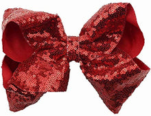 FREEZH Party Hair Bows Clips 2Pcs Large Bling Sparkly Glitter Sequins Alligator Nylon Mesh Ribbon Bowknot Hairpins For Women Girls Kids Christmas Red Green