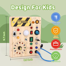 Konijiwa Toddler Toys Montessori Busy Board Toys for 1 2 3 Year old Boys Girls Wooden ToyS with With 10 Switches and 23 LED Lights Switch toy Sensory Learning Toys 1 2 Year old Baby Girls Boys Gifts
